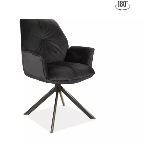 Chaise pivotante à accoudoirs velours et métal noir Zolo