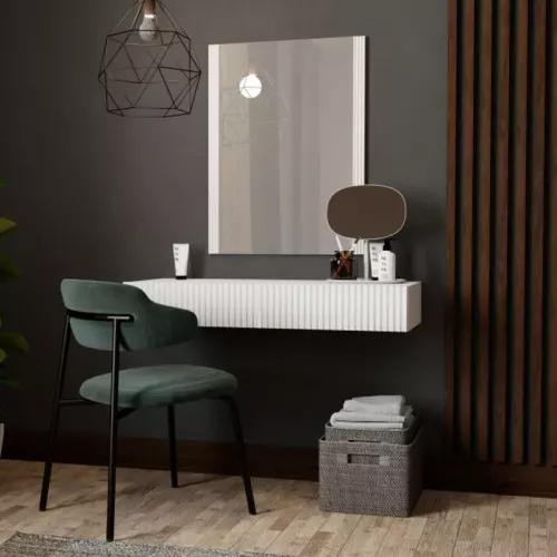 Coiffeuse design suspendue blanc mat + miroir Gustave