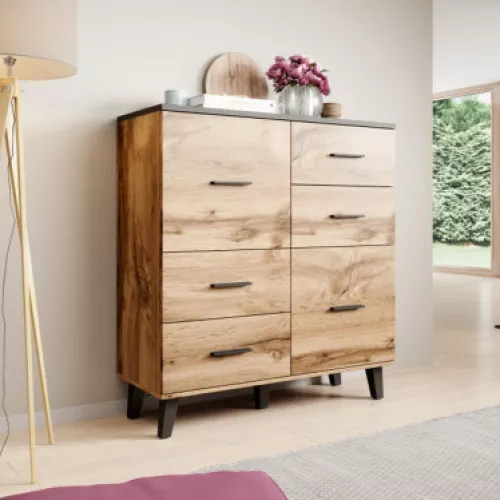 Buffet haut décor chêne et noir mat 110 cm Colin