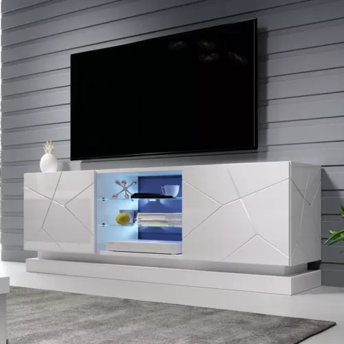 Meuble TV blanc design 160 cm à LED Clost