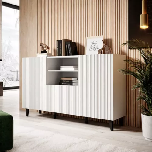 Buffet design blanc 150 cm 1 tiroir 2 portes Gustave