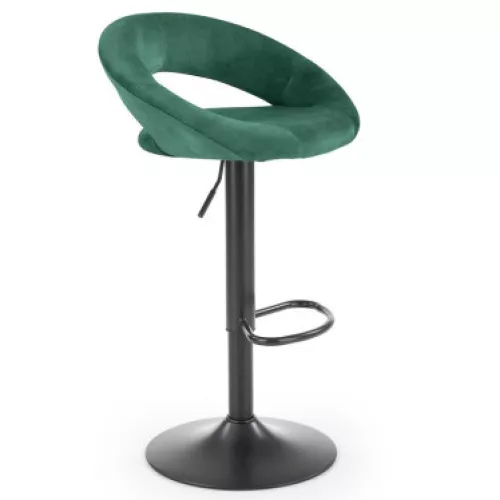 Tabouret de bar contemporain en velours vert avec structure en métal noir Bedivere