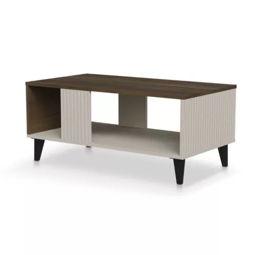 Table basse contemporaine aspect noyer avec finitions beiges Pump