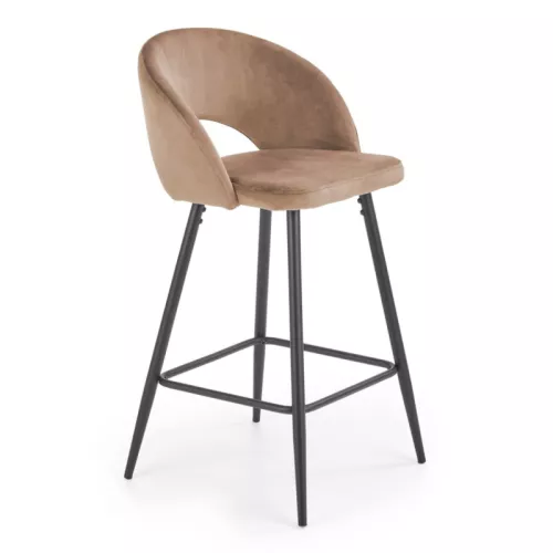 Chaise de bar en velours beige avec pieds en métal noir FIT