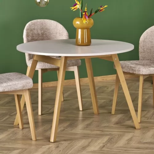 Table ronde extensible beige et hêtre 102cm Storend