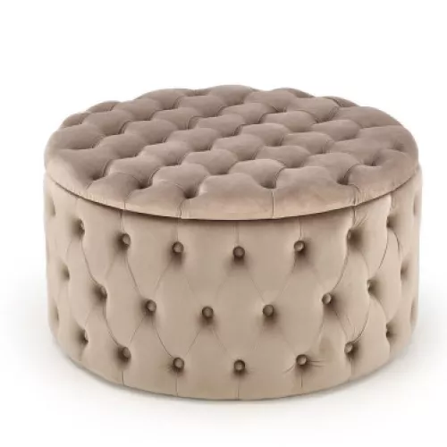 Pouf beige capitonné 70cm avec coffre Lydie