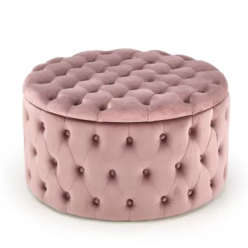 Pouf rond capitonné rose avec coffre 70cm Lydie