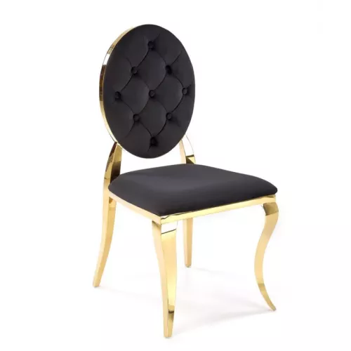 Chaise design en velours noir avec structure en métal doré Caracol