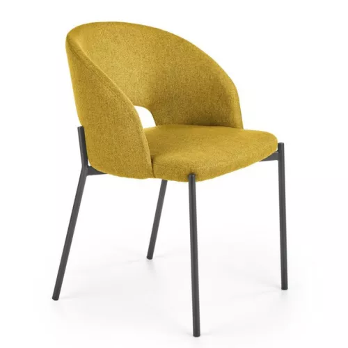 Chaise en tissu jaune moutarde avec pieds en acier noir LAW