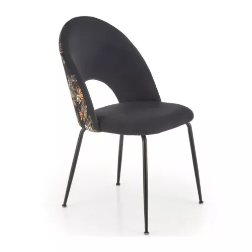 Chaise en velours noir avec dossier imprimé floral Marika
