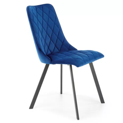 Chaise de salle à manger capitonnée en velours bleu et pieds en métal noir Oduna