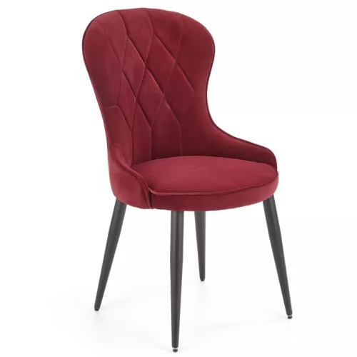 Chaise de salle à manger en velours rouge foncé avec pieds en acier noir Spin