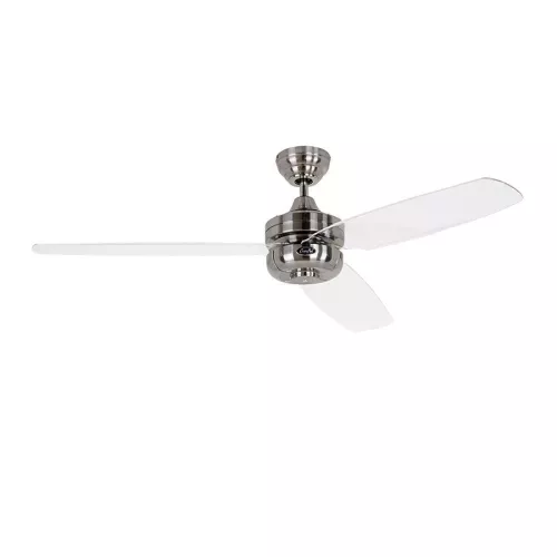 Ventilateur de plafond, Night Flight BN-TR, moderne 132 Cm Chrome satiné, pales transparentes, CASAFAN
