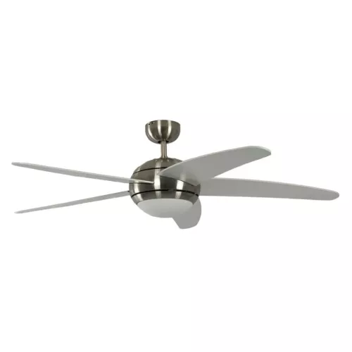 Ventilateur de plafond, design silencieux 132 Cm Chrome brossé pales blanches avec lampe Pepeo Melton