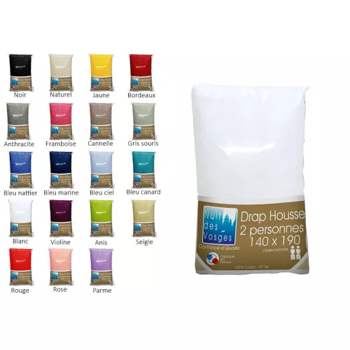 Drap housse 100% coton grand teint cotoval 140x190 bonnet 27 cm