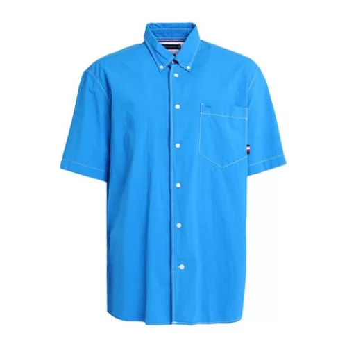 YOOX Tommy Hilfiger Uomo Azzurro Camicia Cotone, Elastan