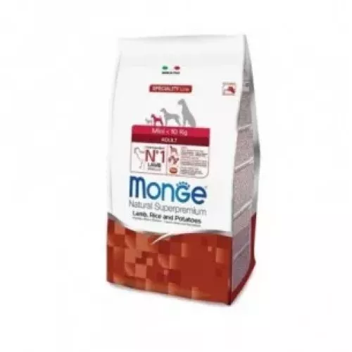 MONGE SPECIALITY LINE MINI ADULT AGNELLO RISO & PATATE 7,5 KG.