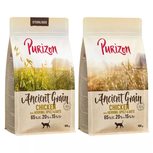 2x400g Pollo e Pesce+Sterilised Purizon con Grani antichi secco gatto