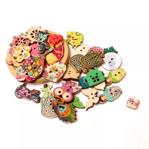 Nuovo bottone moda pittura mista bottoni in legno per artigianato Scrapbooking cucire vestiti bottone forniture di abbigliamento fai da te