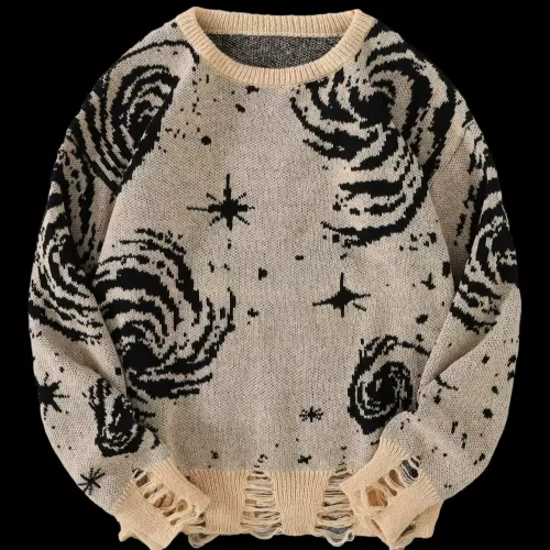 Nuovo stile di strada alla moda strappato astratto cielo stellato modello pullover maglione strappato girocollo casual pullover da uomo lavorato a mag