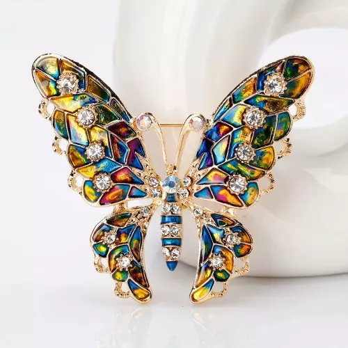 Moda colorata strass spilla a farfalla smalto spille animali spilla abbigliamento accessori gioielli per le donne