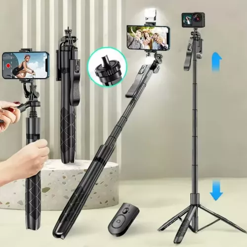 KEELEAD Wireless Selfie Stick treppiede L16 1530mm monopiede pieghevole per Gopro Action camera smartphone iPhone 13 14 Xiaomi