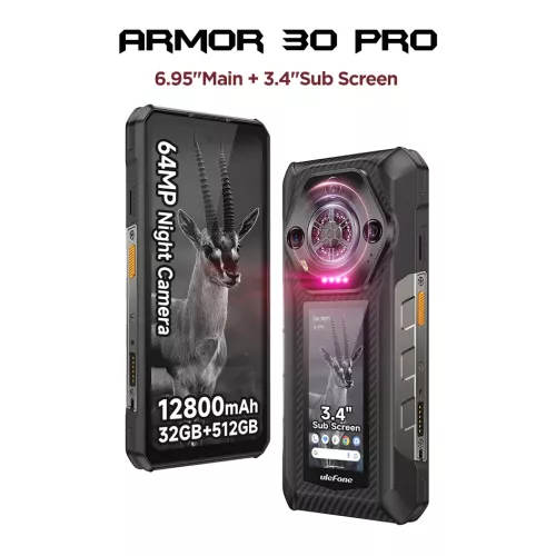 Ulefone Armor 30 Pro 5G Telefono robusto Android 14 Smartphone 6.9 ″120Hz 32GB + 512GB 12800mAh Telecamera notturna 64MP NFC 66W