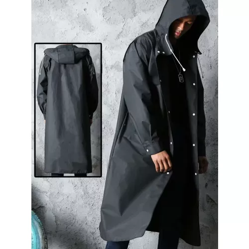 Impermeabile lungo impermeabile per adulti moda nera Impermeabile da uomo da donna con cappuccio per moto all'aperto, ciclismo, escursionismo, pesca