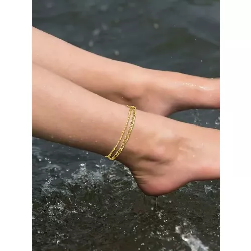 Set di cavigliere in acciaio inossidabile di moda da 2 pezzi per donna, catena di perline di riso cubano sul piede, braccialetto alla caviglia femmini