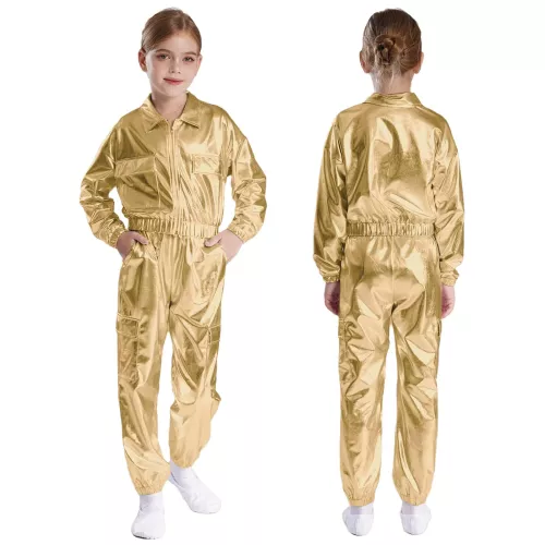 Bambini Ragazzi Ragazze Costumi di danza Hip-Hop Moda Streetwear Manica lunga Colletto rovesciato Giacca metallica Cappotto Capispalla + Pantaloni Set