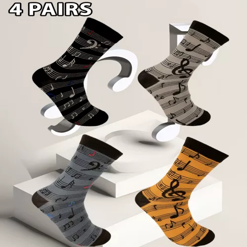 4 paia/set di personalità del simbolo musicale della moda maschile, combinazione di calzini con motivo interessante