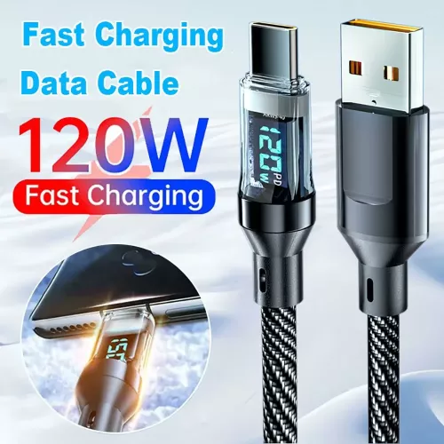 Cavo USB A a tipo C da 120 W Display digitale Ricarica rapida Cavo dati di trasmissione da USB C a tipo C per telefoni Xiaomi Samsung Huawei