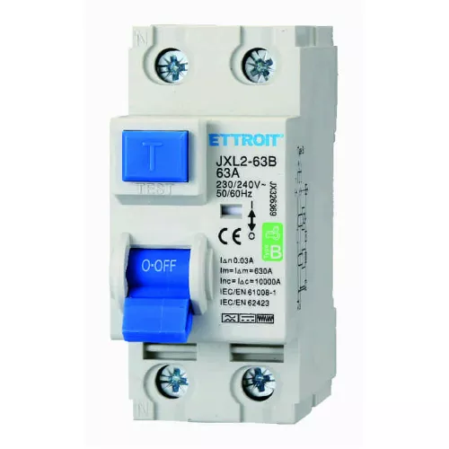 ETTROIT JX326369 Magnetotermico Differenziale Puro 2P 63A 30mA CURVA B 6KA AC/DC 220V