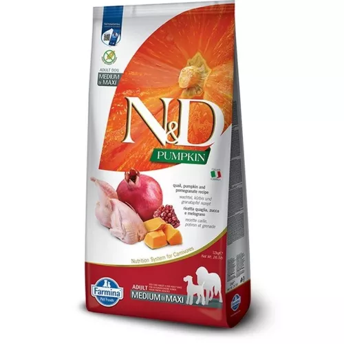 N&D DOG PUMPKIN ADULT MEDIUM/MAXI QUAGLIA ZUCCA & MELOGRANO 12 KG.