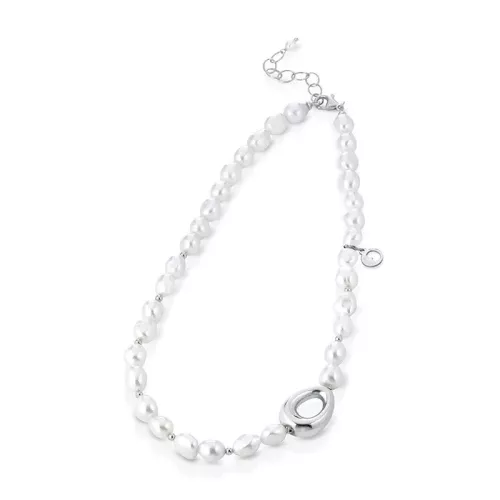 Lelune parelcollier druppelschakel zilver LGNK265