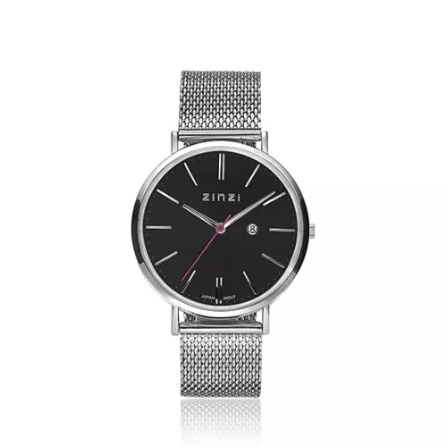 ZINZI Retro horloge mesh band zwarte wijzerplaat ZIW401m