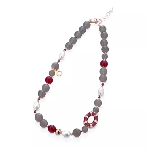 Lelune roséverguld collier met agaat zoetwaterparels en emaille - Zilver roséverguld