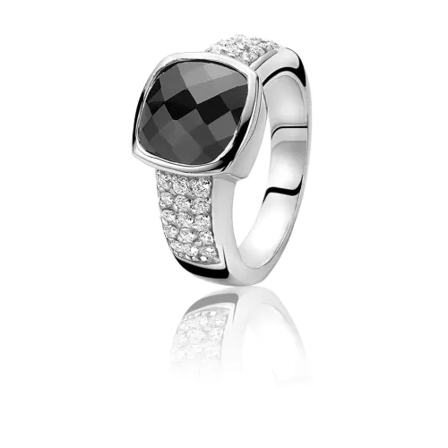 ZINZI ring zwart en wit zirkonia Zir375z - Zilver - maat 18/56
