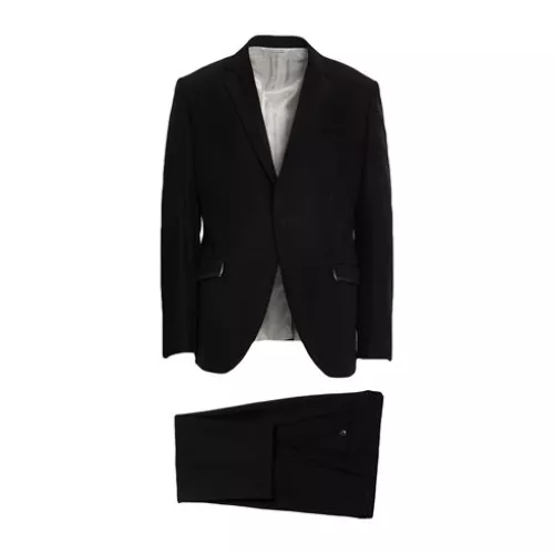 Tombolini Man Black Suit Wool, Viscose