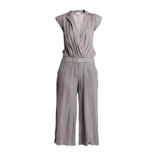 European Culture Women Grey Jumpsuit Linen, Ramie, Cotton