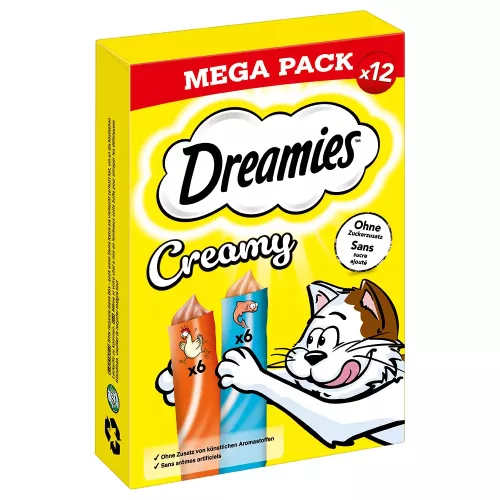 12 x 10 g Kip en Zalm  Dreamies Creamy Snacks Kat