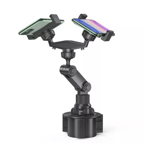 Dubbele telefoonhouder voor auto bekerhouder voor smartphones van 4 tot 7 inch, verstelbare zwanenhals telefoonstandaardhouder voor in de auto