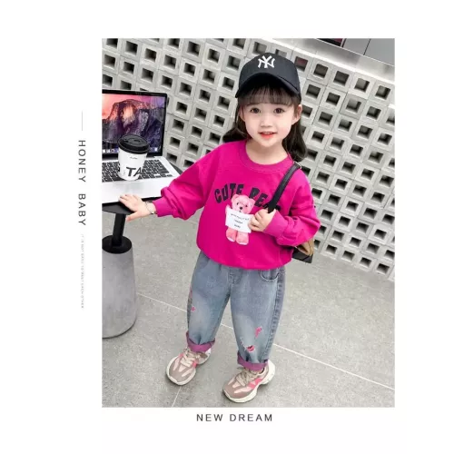 Meisjes Gescheurde Jeans Lente Herfst Nieuwe Kinderen Veroudering Denim Broek Mode 2-10Y Kid's Rechte Broek Leuke Brief Broek