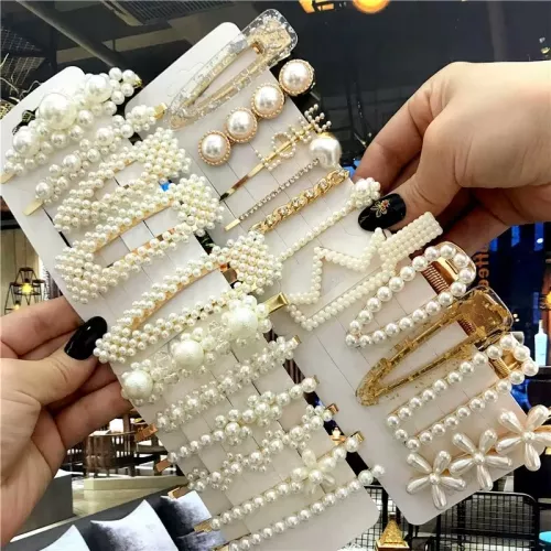 1Set Handgemaakte Parels Haar Clips Pin voor Vrouwen Mode Geometrische Bloem Haarspeldjes Hoofddeksels Meisjes Zoete Haarspelden Haar Accessorie