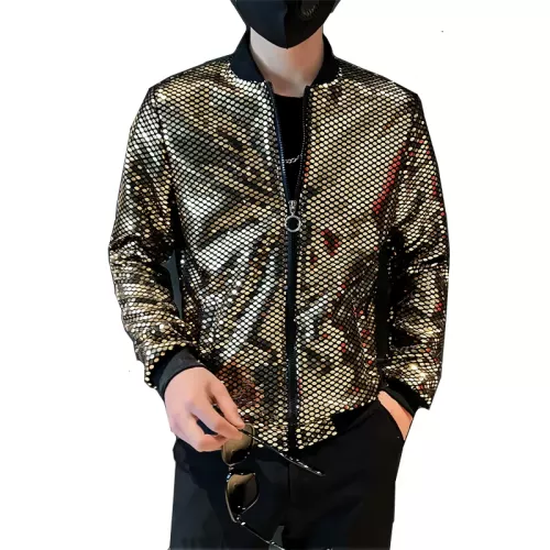 Y2K Heren Streetwear Nachtclub Podium Dunne Motorjassen Mode Mannen Hip Hop Lovertjes Bommenwerpers Jasje Mode Kleding