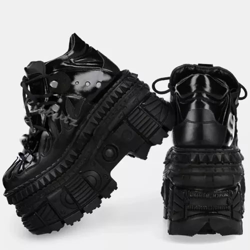 Veterschoenen met dikke bodem Gothic Platform Punk Rock Echt leer Effen kleur Mode Elegante beknopte schoenen Nieuwste Hot Girl
