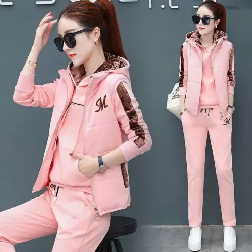 2024 Herfst Winter Nieuwe Dames Casual Zweetpak Mode Pluche Verdikte Capuchon Tops Vest Broek 3 Driedelige set Voor Vrouwen