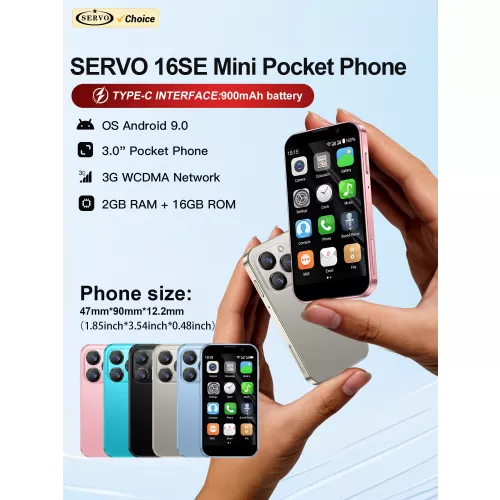 SERVO mini-smartphone, 3,0 '' HD-scherm, Android 9.0 mobiele telefoon 2 GB + 16 GB gezichtsontgrendeling 3G mobiele GPS, kleine smartphones