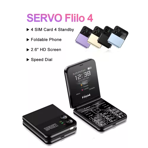 SERVO 4 SIM Modieuze Flip Mobiele Telefoon Snelheidsknop Zaklamp Magic Voice FM-radio 2G GSM Opvouwbare mobiele telefoon Type-C 2,6″