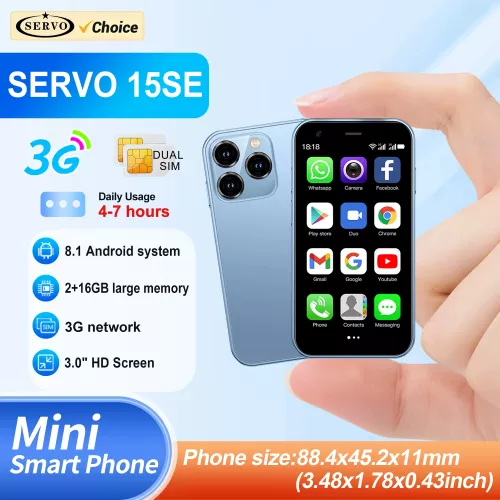 SERVO 15SE Mini Smartphone 3G WCDMA Android Systeem WiFi Hotspot Play Store 3.0 ″Display Kleine Palm Smartphones Dual SIM Standby
